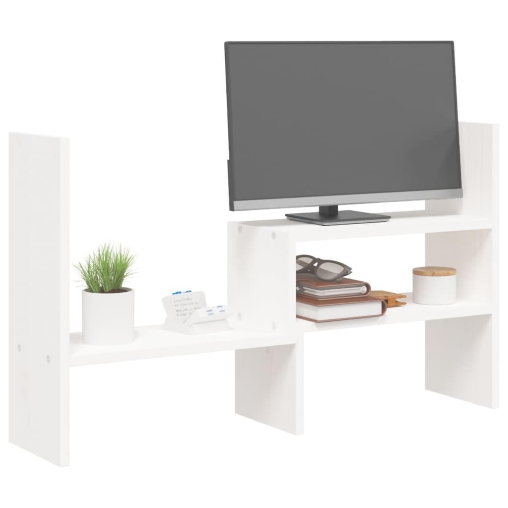 vidaXL Podstawka na monitor, biała, (39-72)x17x43 cm, drewno sosnowe