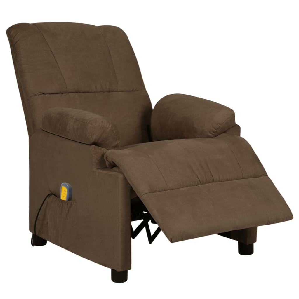 vidaXL Rozkładany fotel masujący, brązowy, sztuczna skóra zamszowa