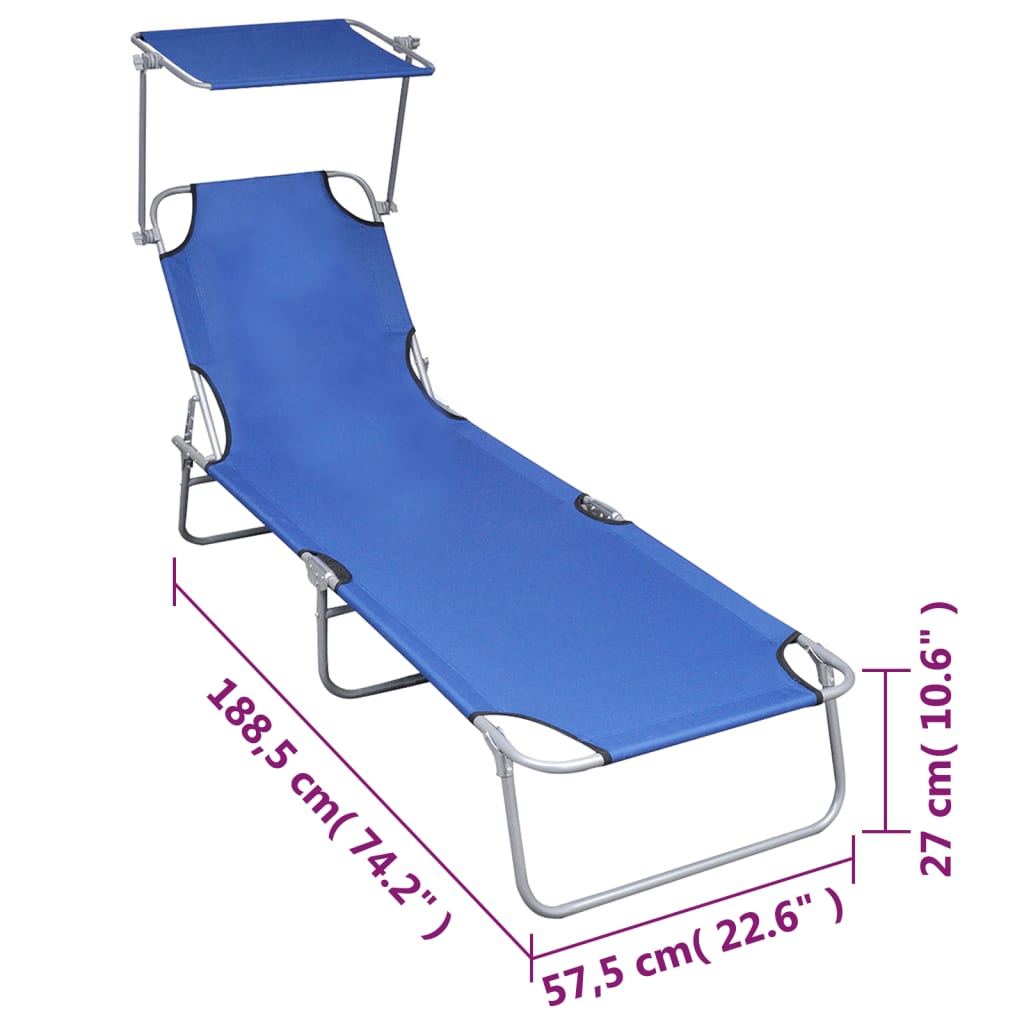 vidaXL Składany leżak z zadaszeniem, niebieski, aluminium