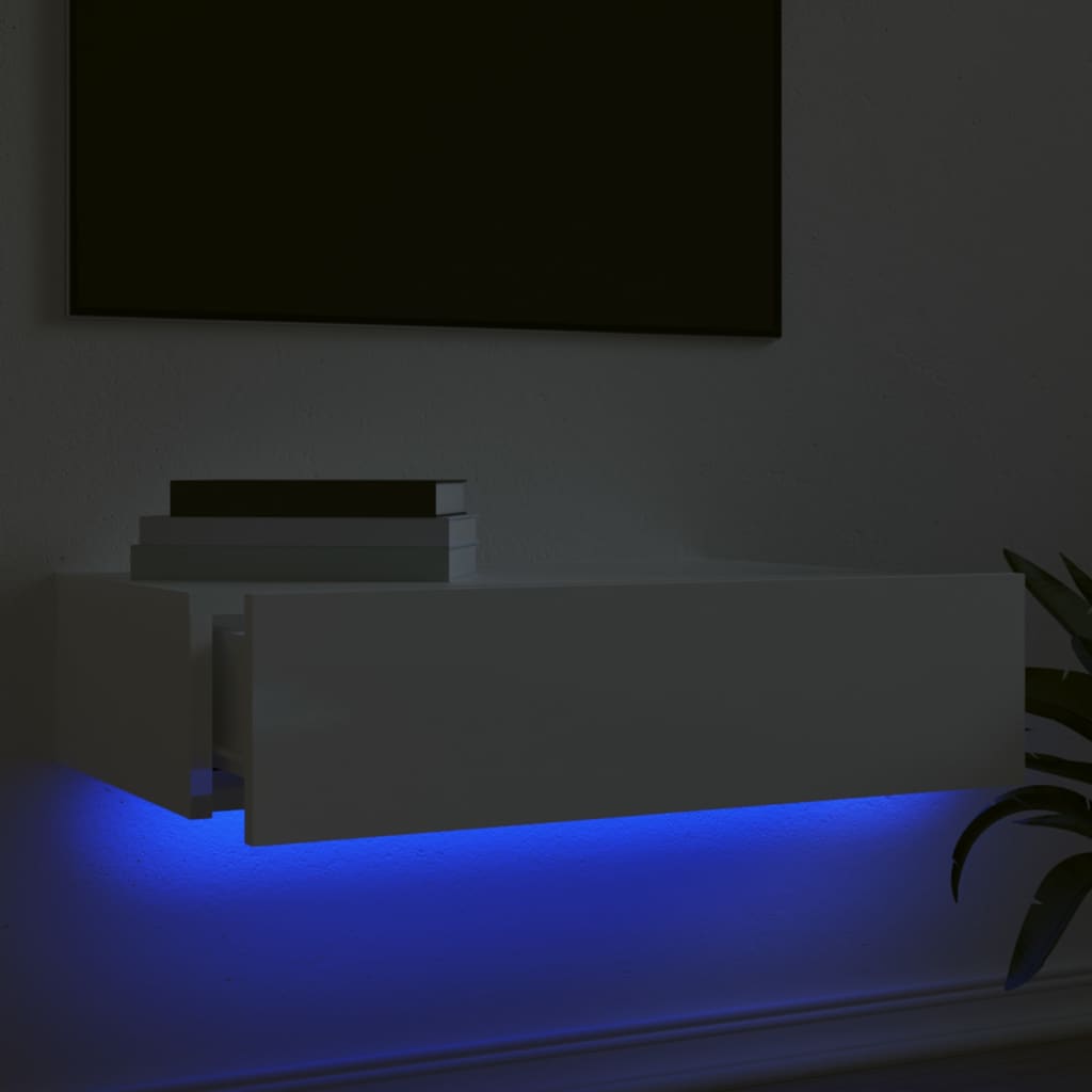 vidaXL Szafka telewizyjna z LED, biała z połyskiem, 60x35x15,5 cm