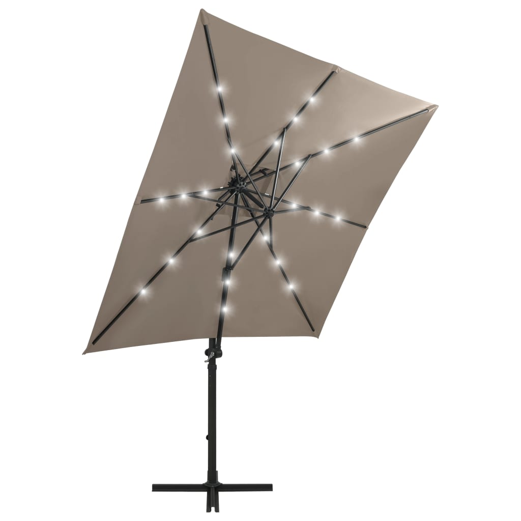 vidaXL Parasol wiszący z lampkami LED i słupkiem, kolor taupe, 250 cm