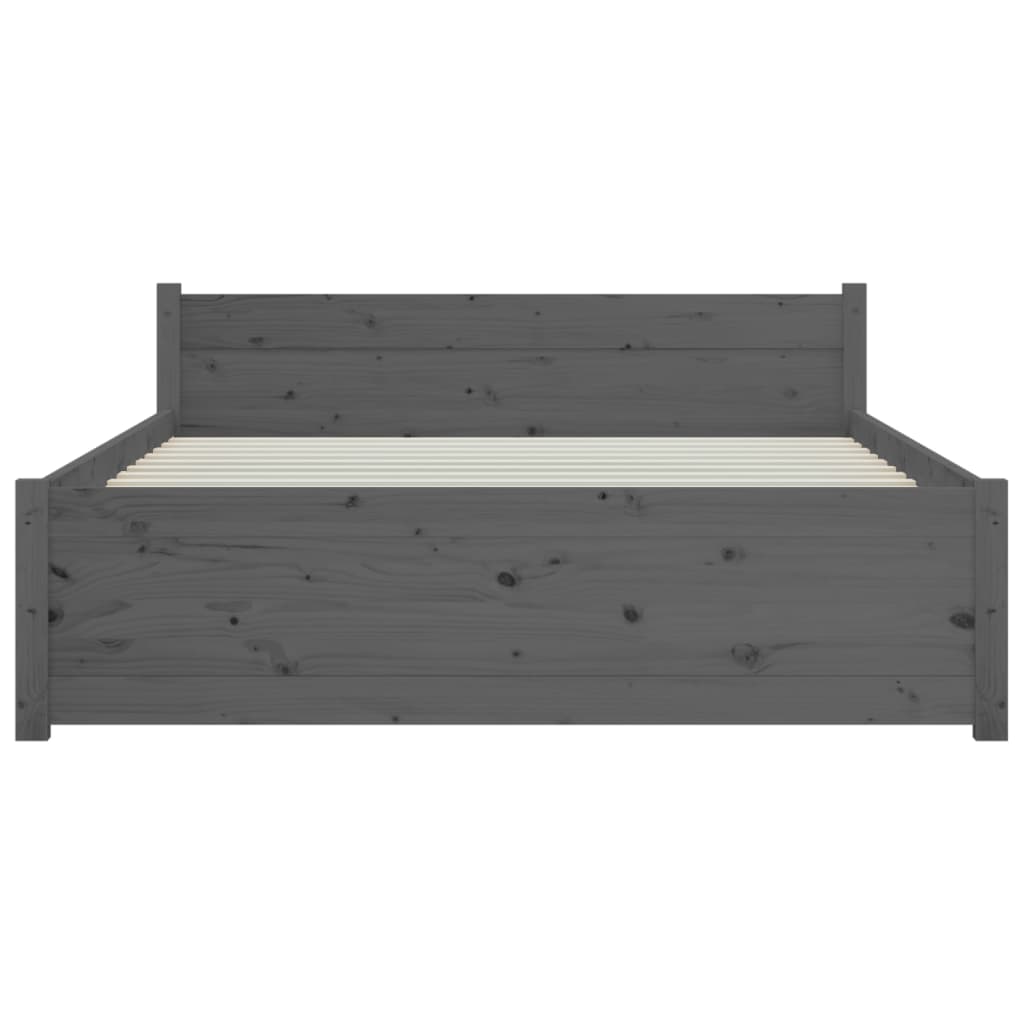 vidaXL Rama łóżka, szara, lite drewno, 135x190 cm, podwójna