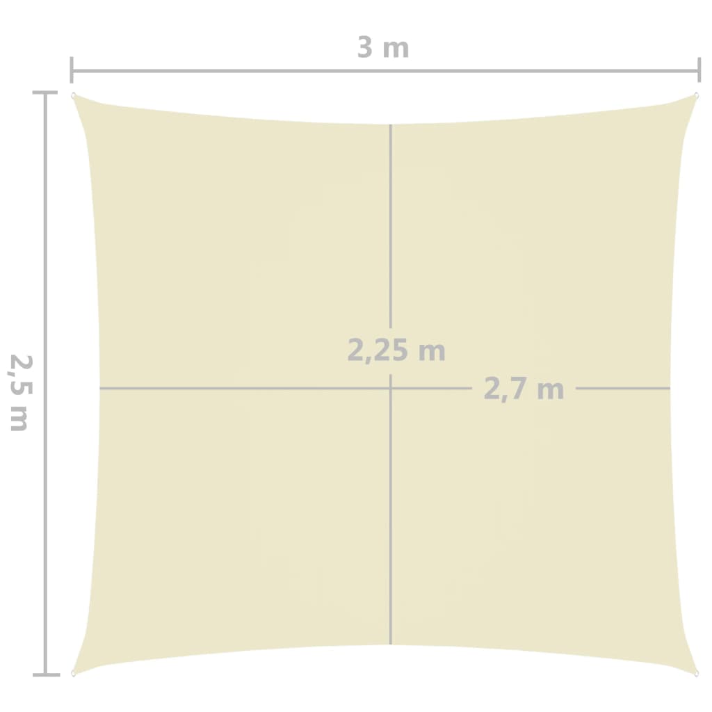 vidaXL Prostokątny żagiel ogrodowy, tkanina Oxford, 2,5x3 m, kremowy