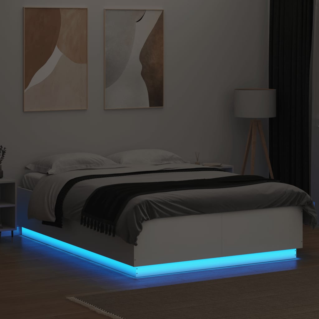vidaXL Rama łóżka z LED, biała, 150x200 cm, materiał drewnopochodny