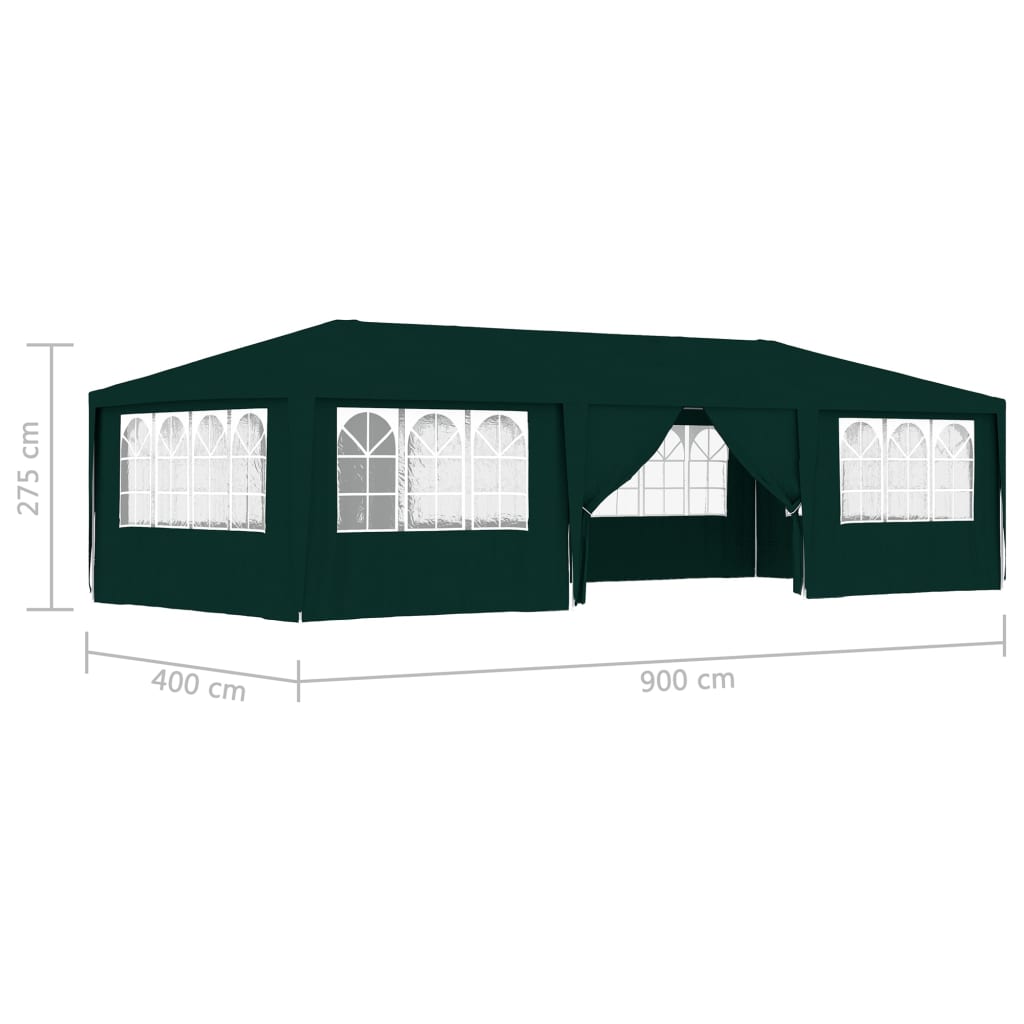 vidaXL Namiot imprezowy ze ściankami, 4x9 m, zielony, 90 g/m²