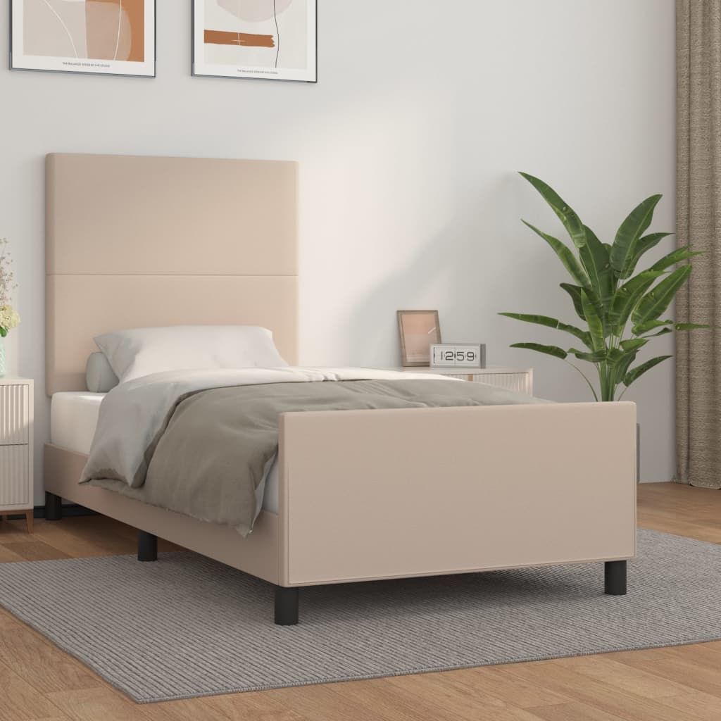 vidaXL Rama łóżka z zagłówkiem, cappuccino, 100x200 cm, sztuczna skóra
