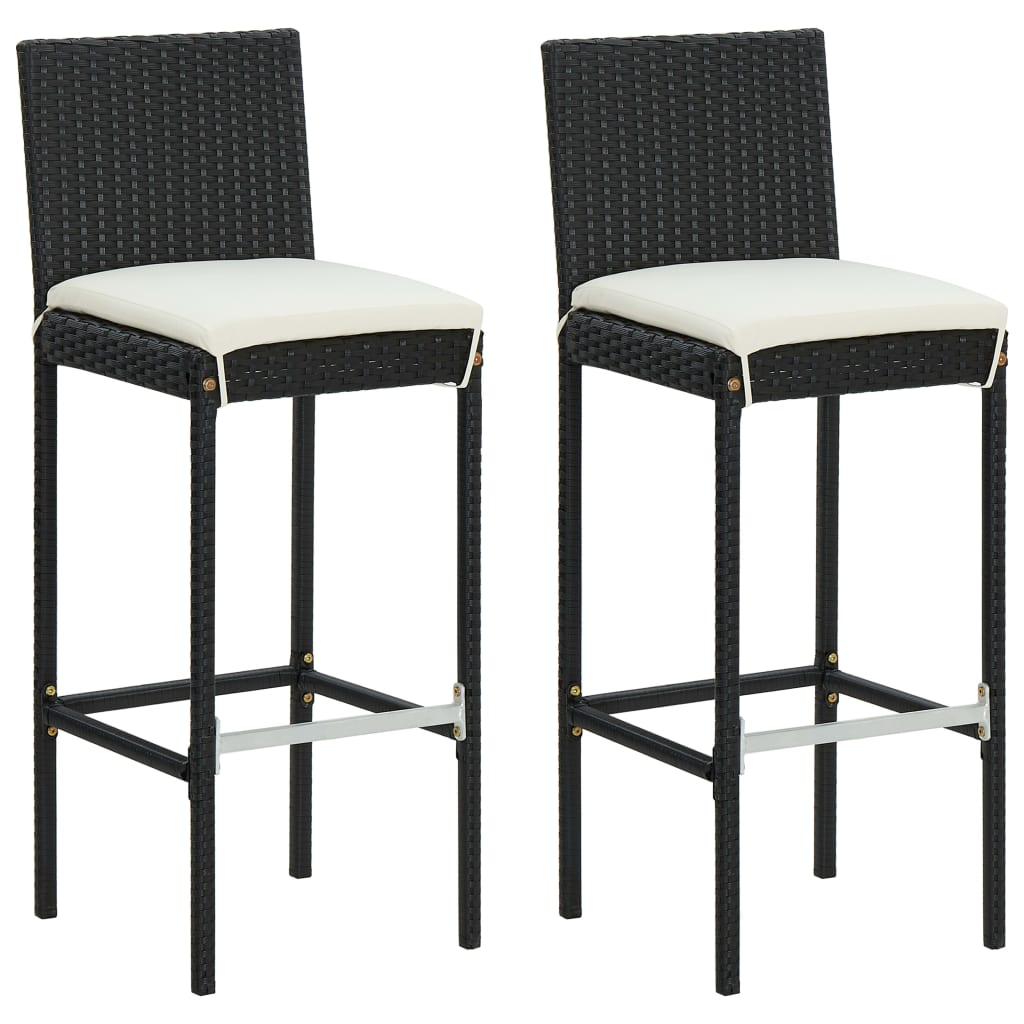 vidaXL Ogrodowe stołki barowe z poduszkami, 2 szt., czarne, polirattan