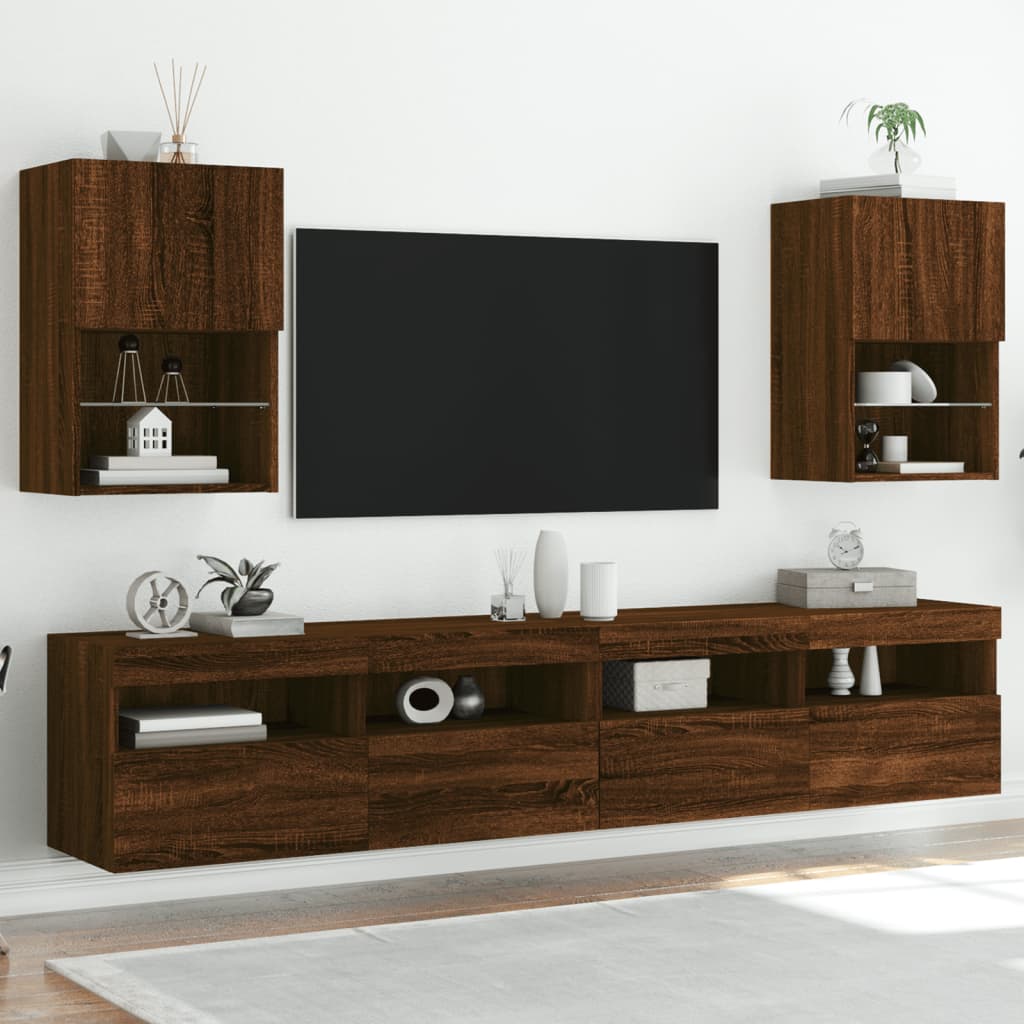 vidaXL Szafki TV, z LED, 2 szt., brązowy dąb, 40,5x30x60 cm