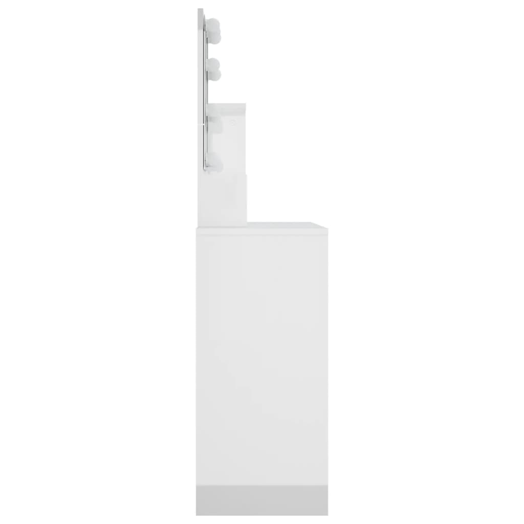 vidaXL Toaletka z oświetleniem LED, biała z połyskiem, 86,5x35x136 cm
