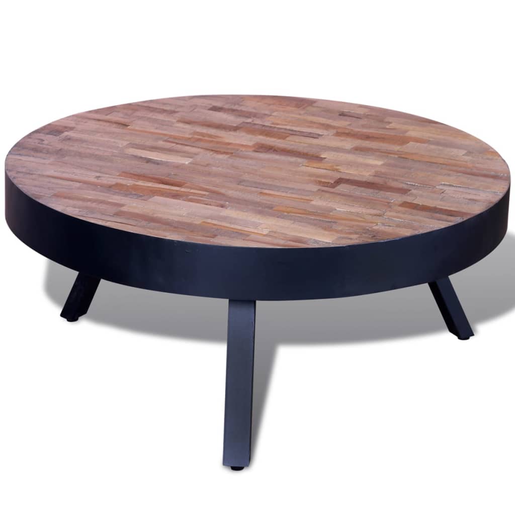 vidaXL Okrągły stolik kawowy z odzyskanego drewna tekowego