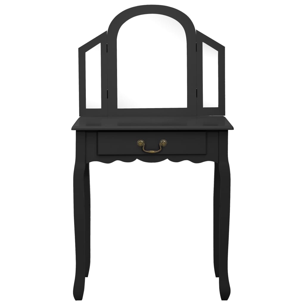 vidaXL Toaletka ze stołkiem, czarna, 65x36x128cm, drewno paulowni, MDF