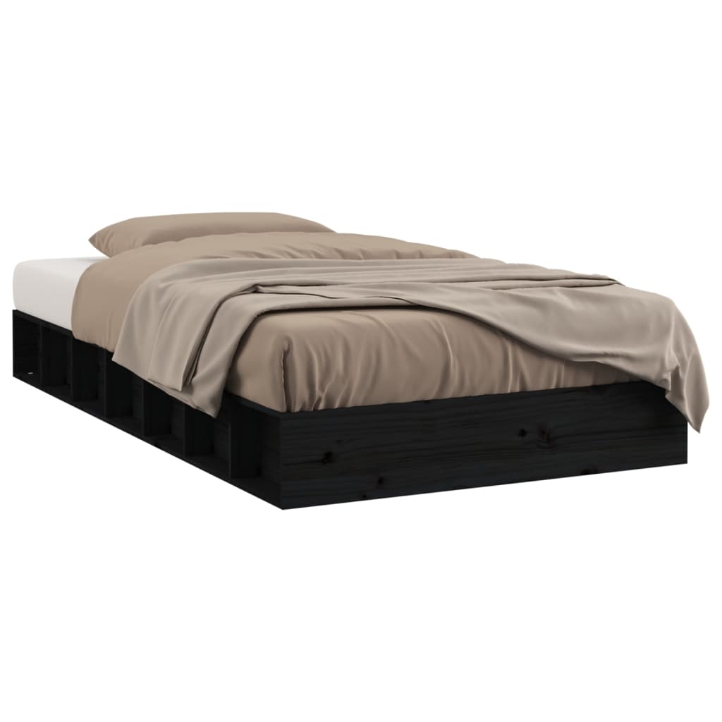 vidaXL Rama łóżka, czarna, 140 x 190 cm, lite drewno