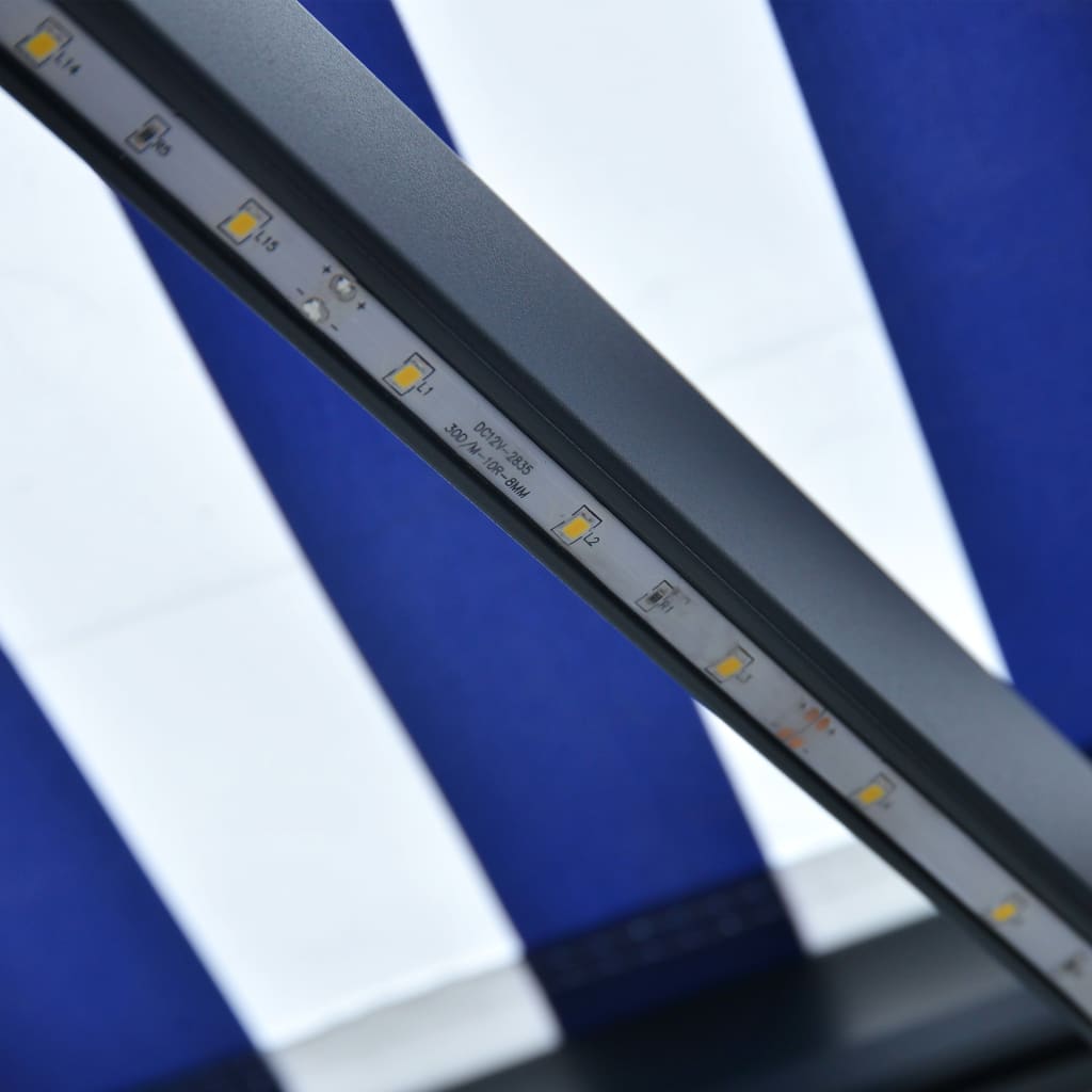 vidaXL Markiza z LED i czujnikiem wiatru, 350x250 cm, niebiesko-biała