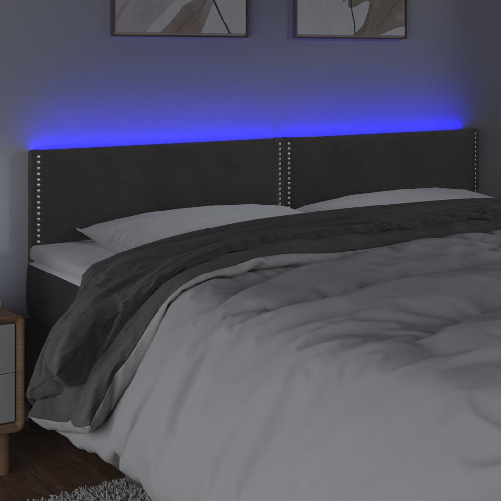 vidaXL Zagłówek do łóżka z LED, ciemnoszary, 160x5x78/88 cm, aksamit