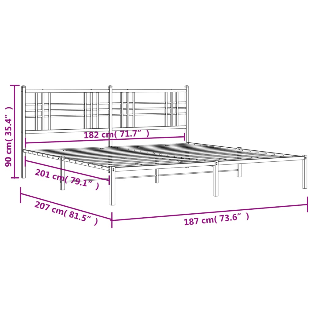 vidaXL Metalowa rama łóżka z wezgłowiem, biała, 180x200 cm