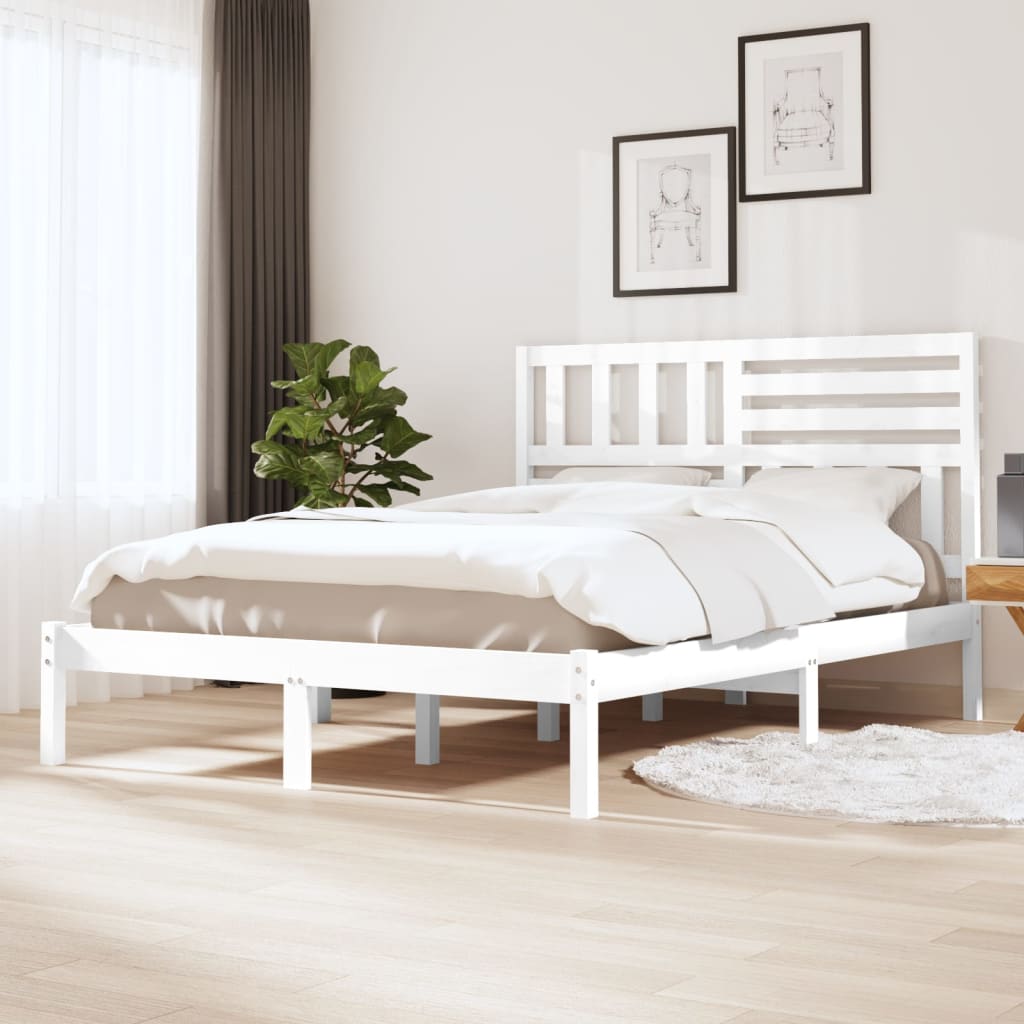 vidaXL Rama łóżka, biała, 135x190 cm, podwójna, lite drewno sosnowe
