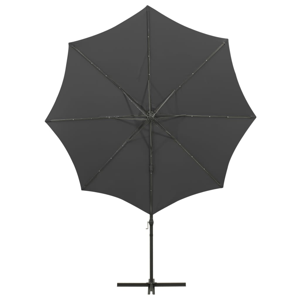 vidaXL Wiszący parasol z lampkami LED i słupkiem, antracytowy, 300 cm