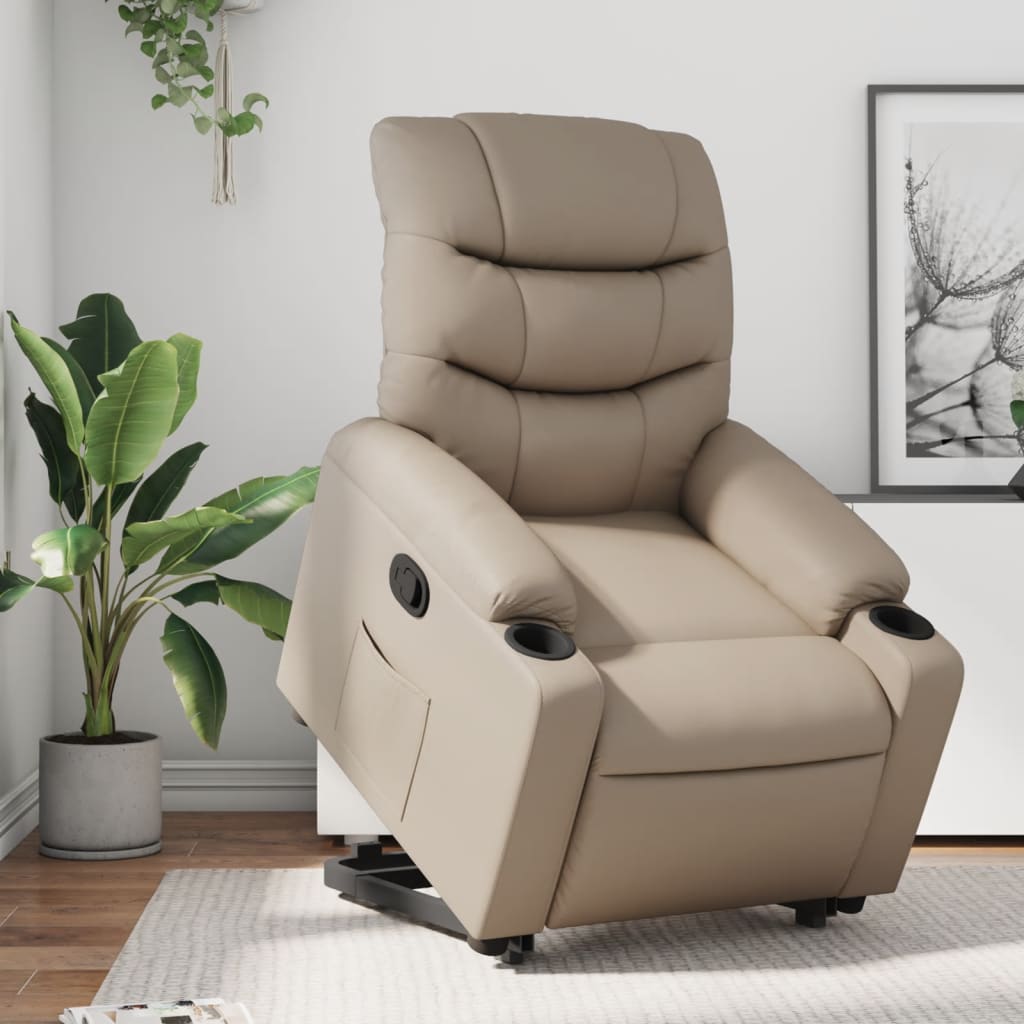 vidaXL Podnoszony fotel rozkładany, cappuccino, obity sztuczną skórą