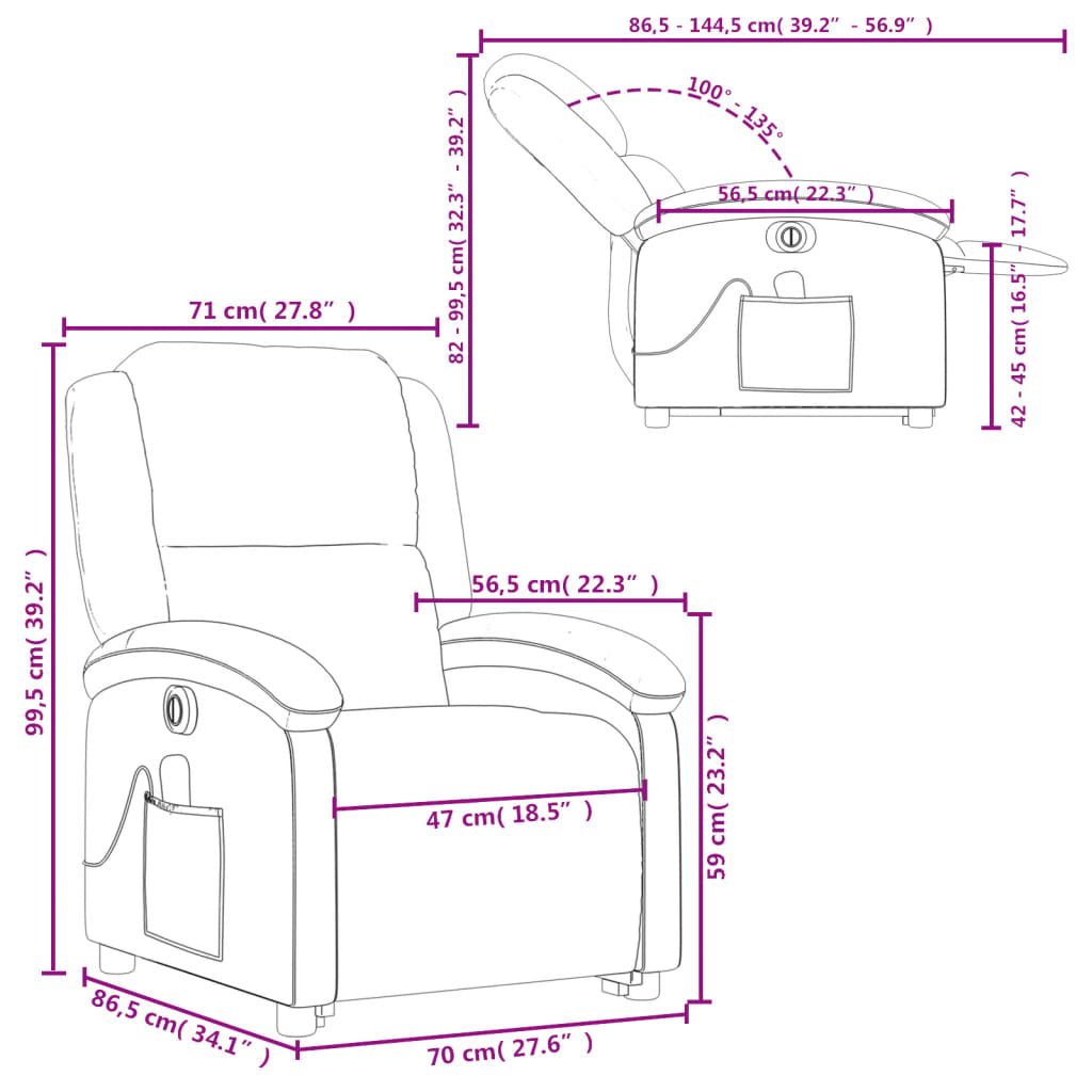 vidaXL Rozkładany fotel pionizujący z masażem, elektryczny, kremowy