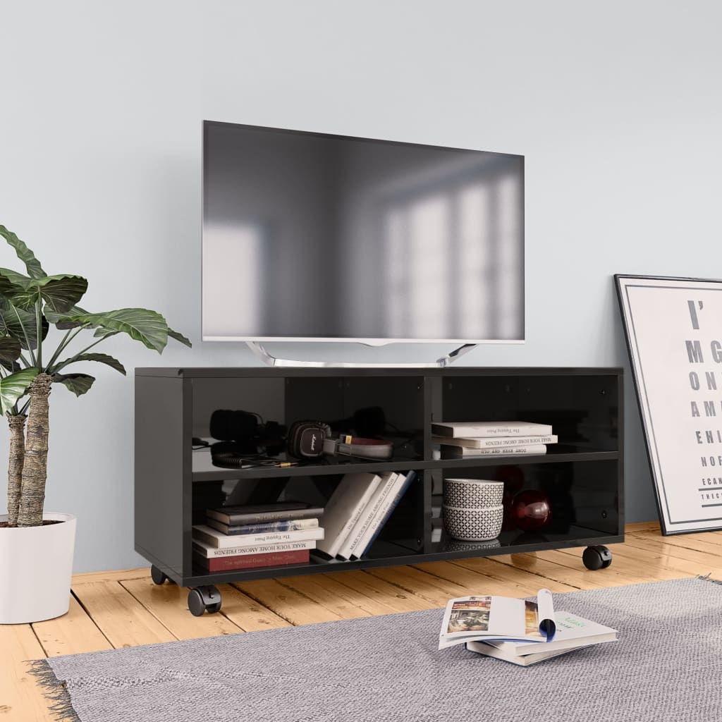 vidaXL Szafka pod TV, wysoki połysk, czarna, 90x35x35 cm