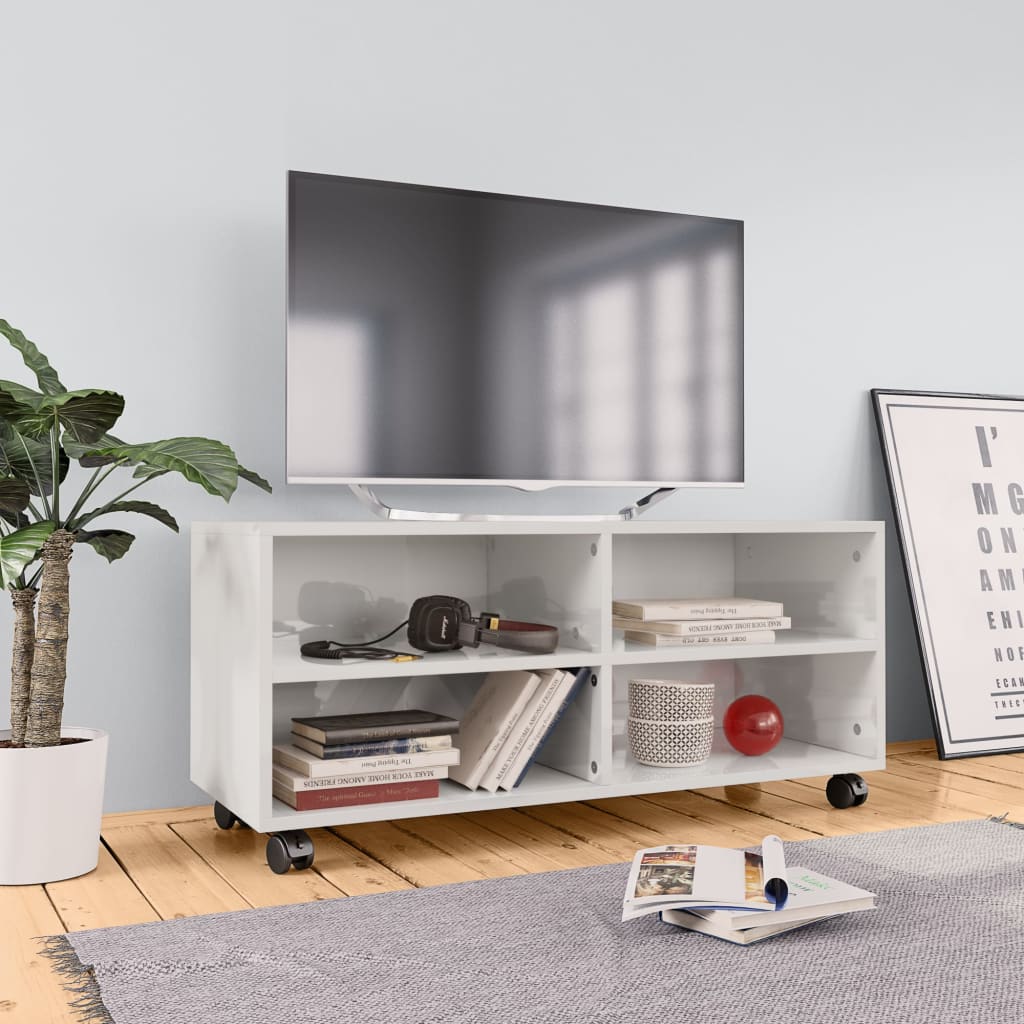 vidaXL Szafka pod TV, wysoki połysk, biała, 90x35x35 cm