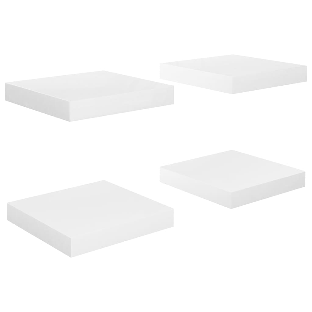 vidaXL Półki ścienne, 4 szt., białe, wysoki połysk, 23x23,5x3,8cm, MDF
