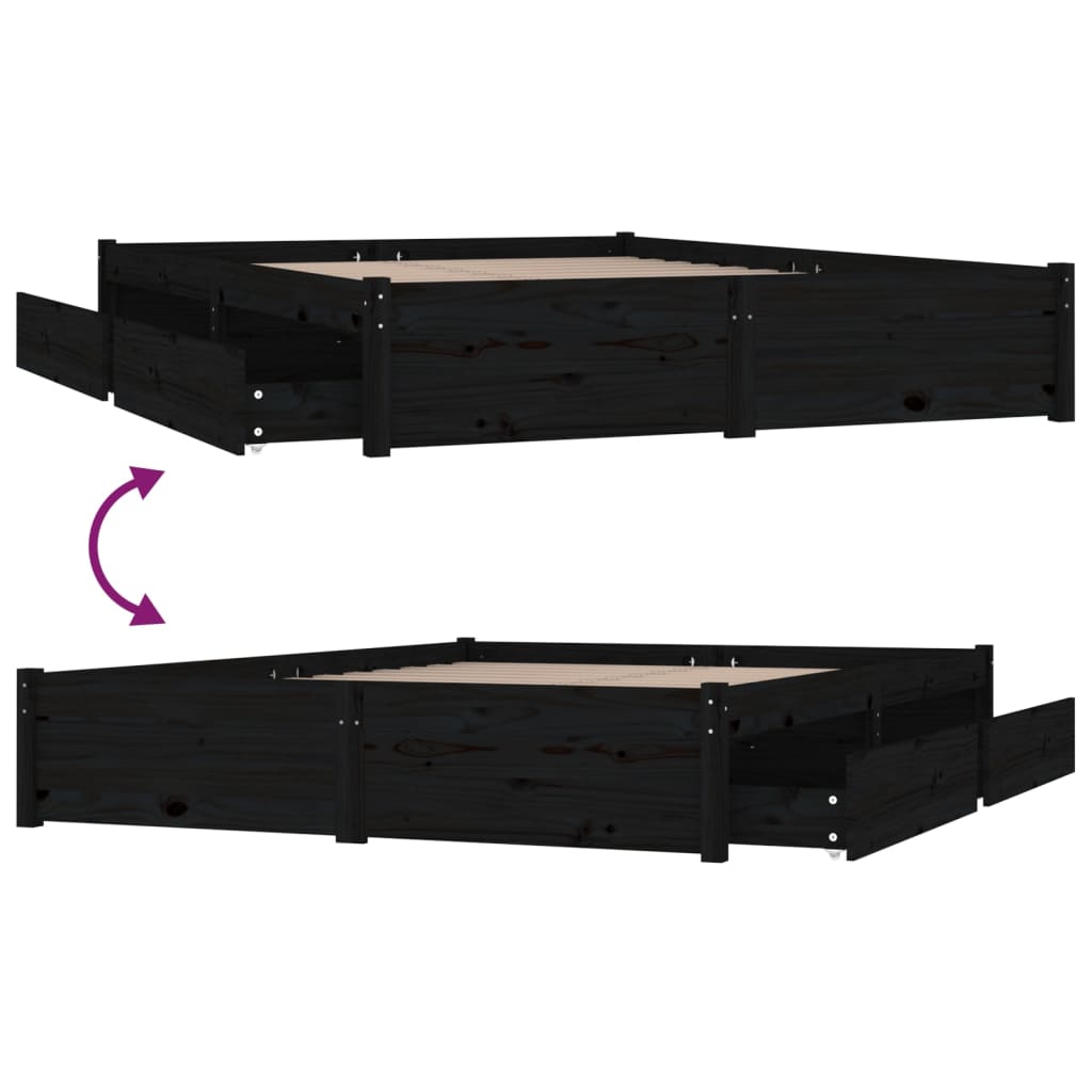 vidaXL Rama łóżka z szufladami, czarna, 120x200 cm