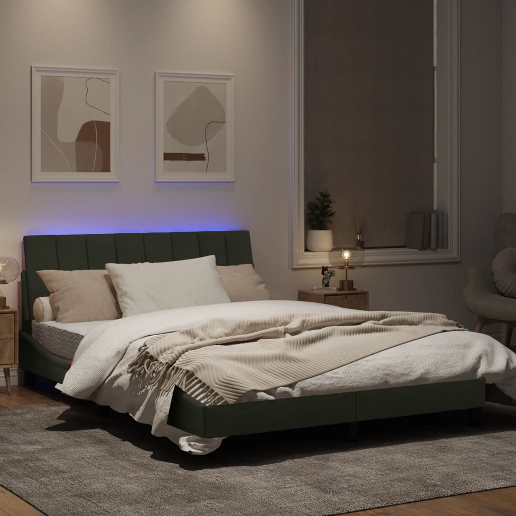 vidaXL Rama łóżka z LED, jasnoszara, 140x190 cm, aksamitna