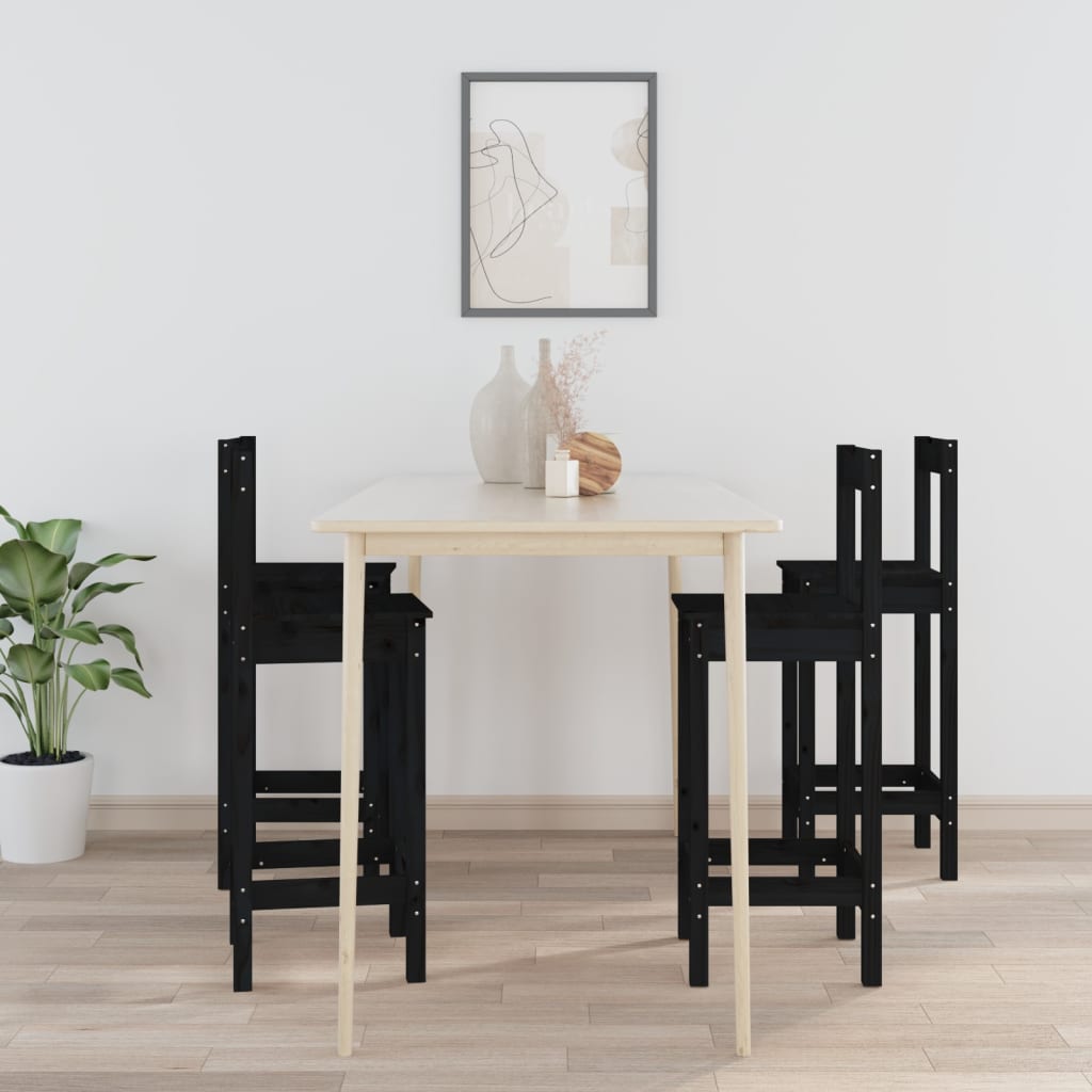 vidaXL Krzesła barowe, 4 szt., czarne, lite drewno sosnowe