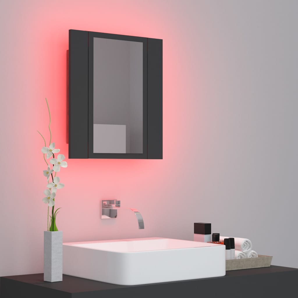 vidaXL Szafka łazienkowa z lustrem i LED, szara, 40x12x45 cm
