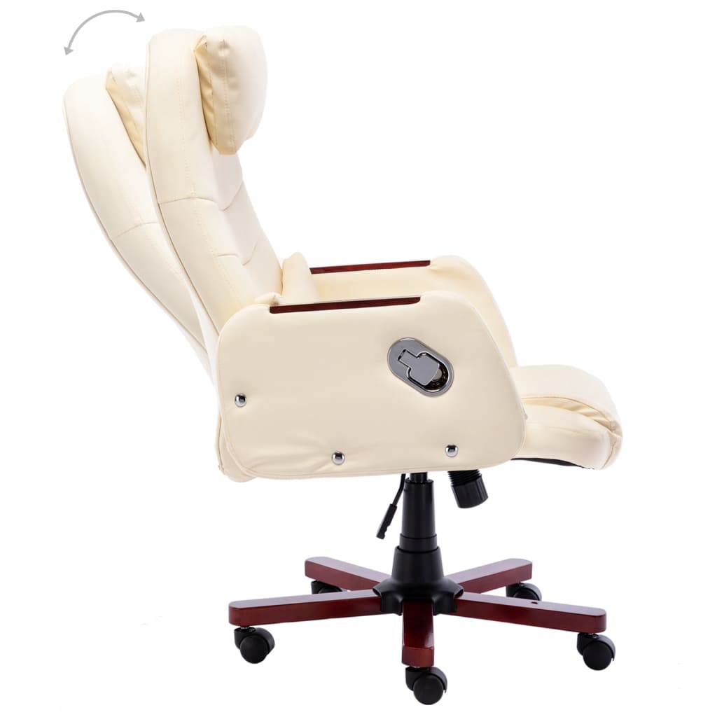 vidaXL Krzesło biurowe, kremowe, obite sztuczną skórą