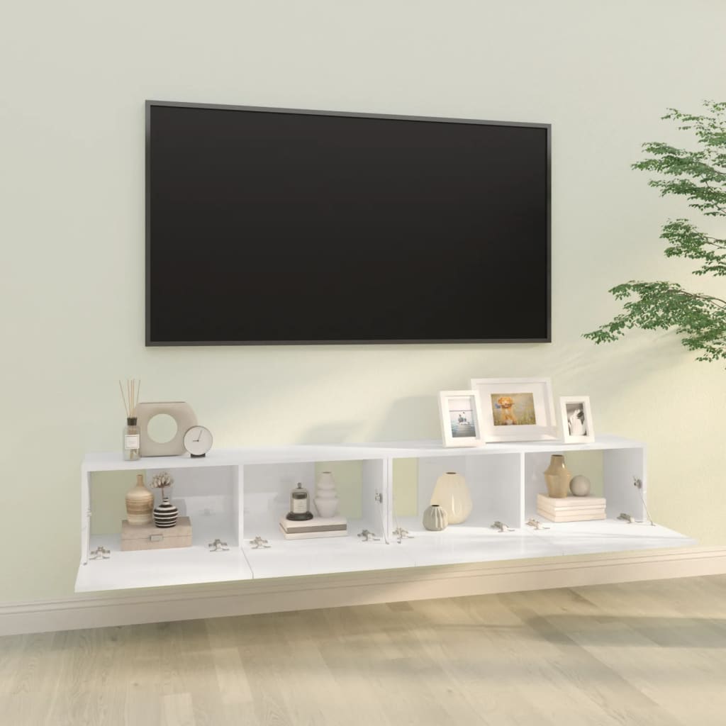 vidaXL Szafki ścienne pod TV, 2 szt, biel, wysoki połysk, 100x30x30 cm