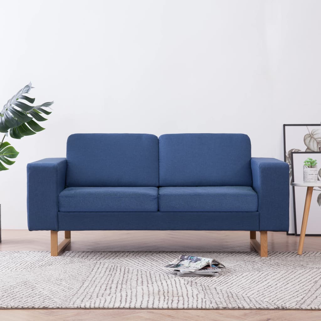 vidaXL 2-osobowa sofa tapicerowana tkaniną, niebieska