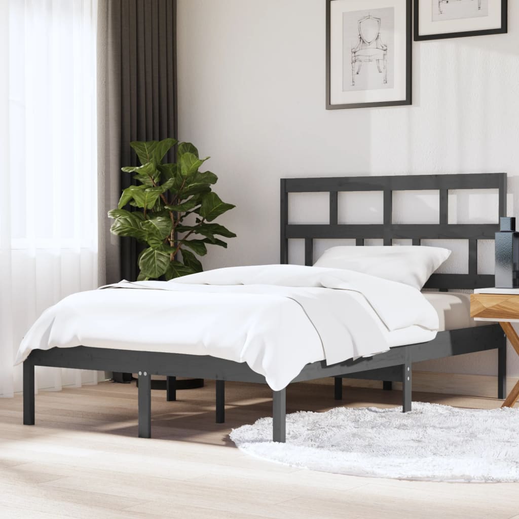 vidaXL Rama łóżka, szara, 150x200 cm, lite drewno