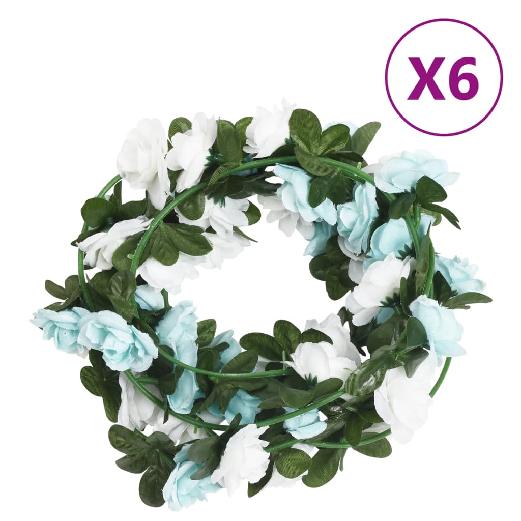 vidaXL Sztuczne girlandy kwiatowe, 6 szt., niebiesko-białe, 240 cm