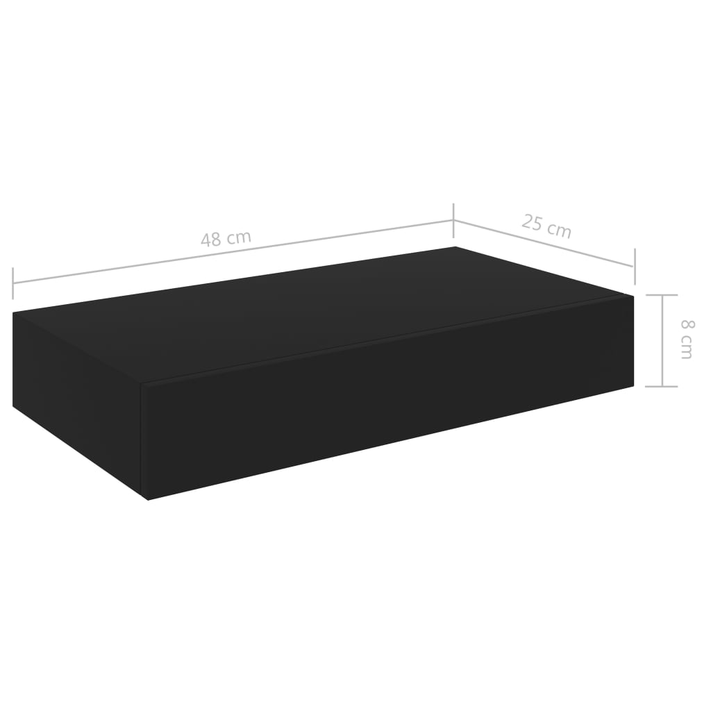 vidaXL Wisząca półka ścienna z szufladą, czarna, 48x25x8 cm