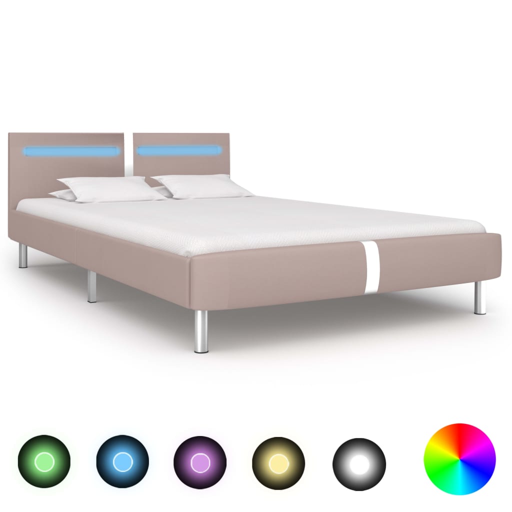 vidaXL Rama łóżka LED, kolor cappuccino, sztuczna skóra, 120 x 200 cm