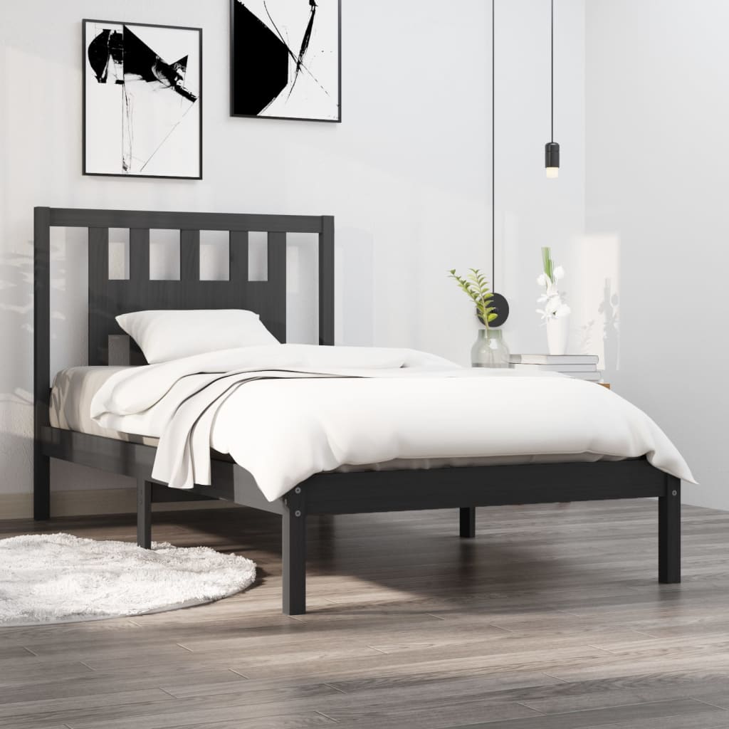 vidaXL Rama łóżka, szara, lite drewno sosnowe, 90x200 cm