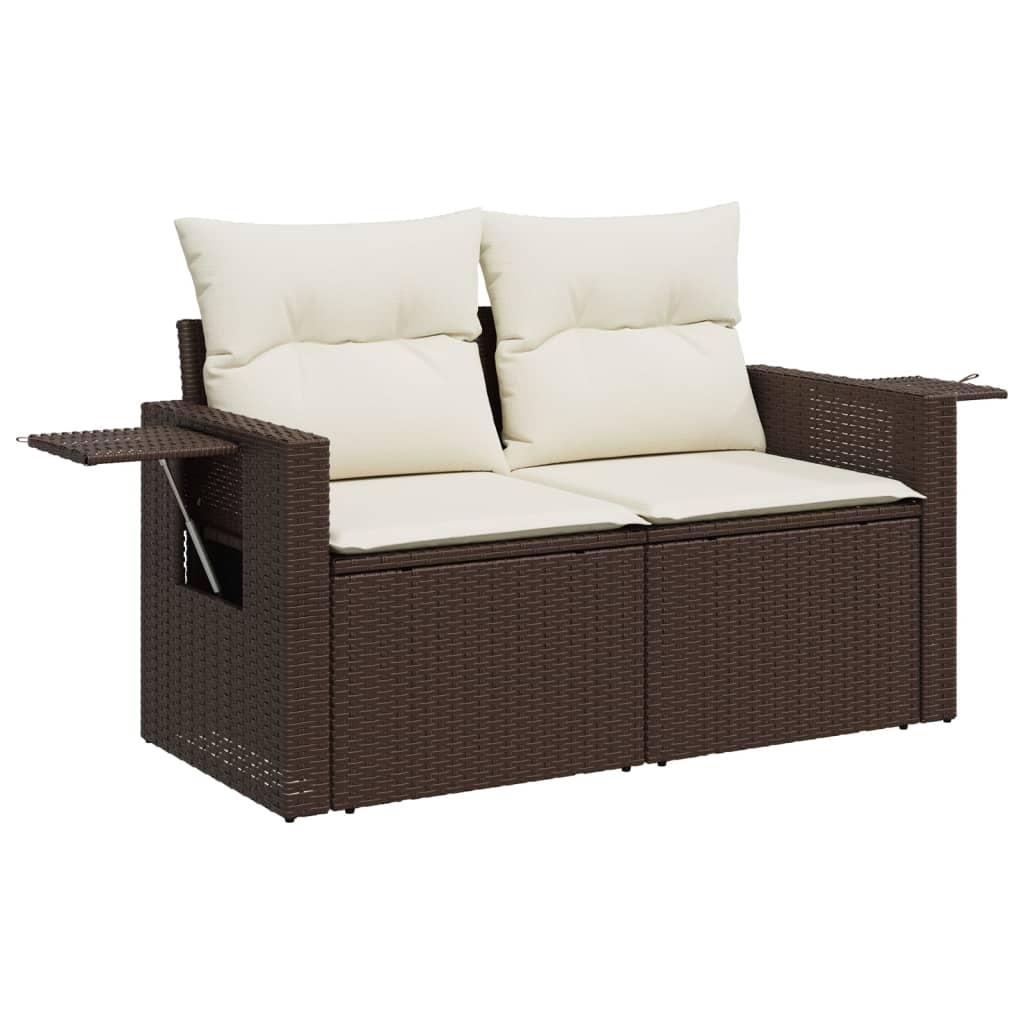 vidaXL Sofa ogrodowa z poduszkami, 2-osobowa, brązowa, polirattan