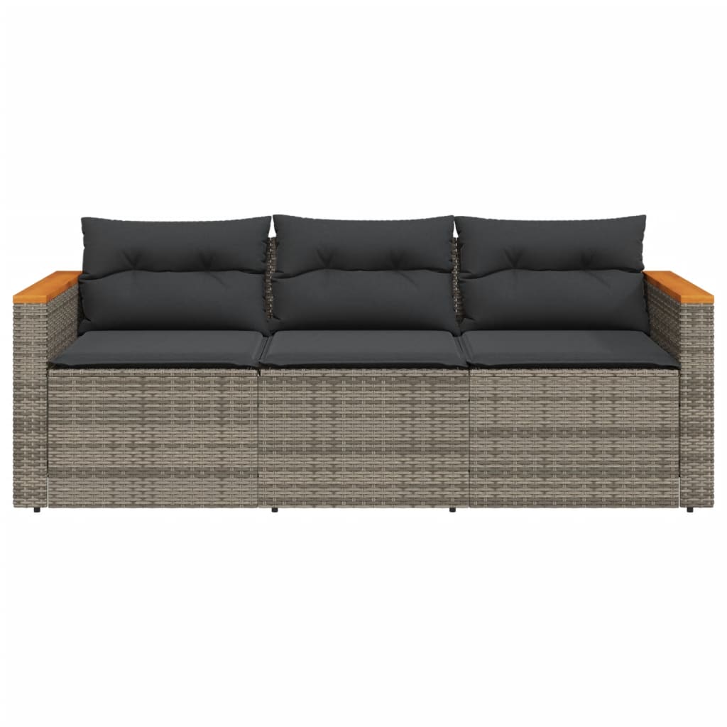 vidaXL 3-osobowa sofa ogrodowa z poduszkami, szara, polirattan