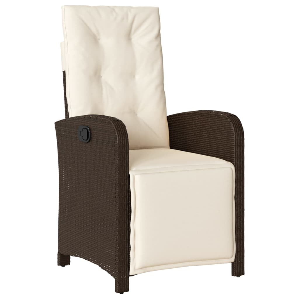 vidaXL Rozkładany fotel ogrodowy z podnóżkiem, brązowy polirattan