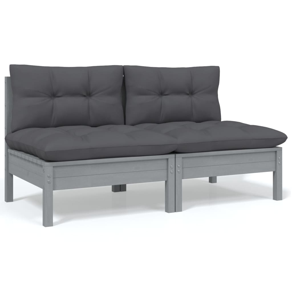vidaXL 2-osobowa sofa ogrodowa z poduszkami, szara, drewno sosnowe