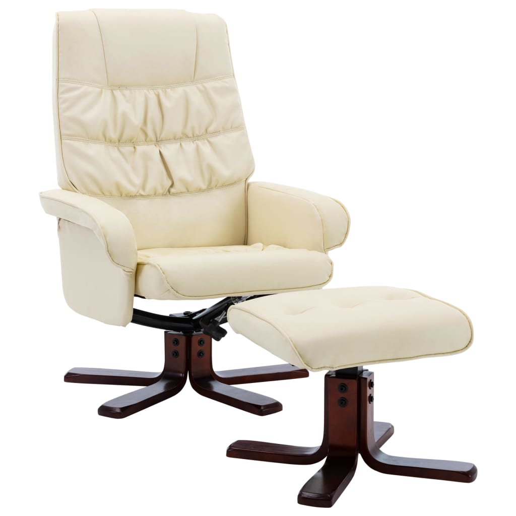 vidaXL Rozkładany fotel z podnóżkiem, kremowy, sztuczna skóra
