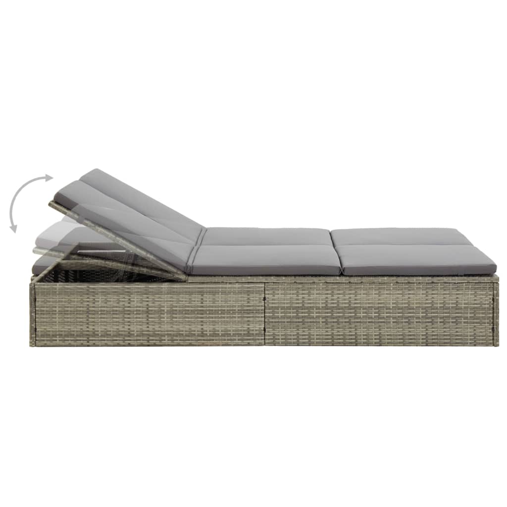 vidaXL Rozkładane łóżko ogrodowe z poduszką, polirattan, szary