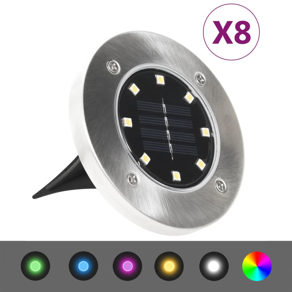 vidaXL Solarne lampy gruntowe LED, 8 szt., kolory RGB