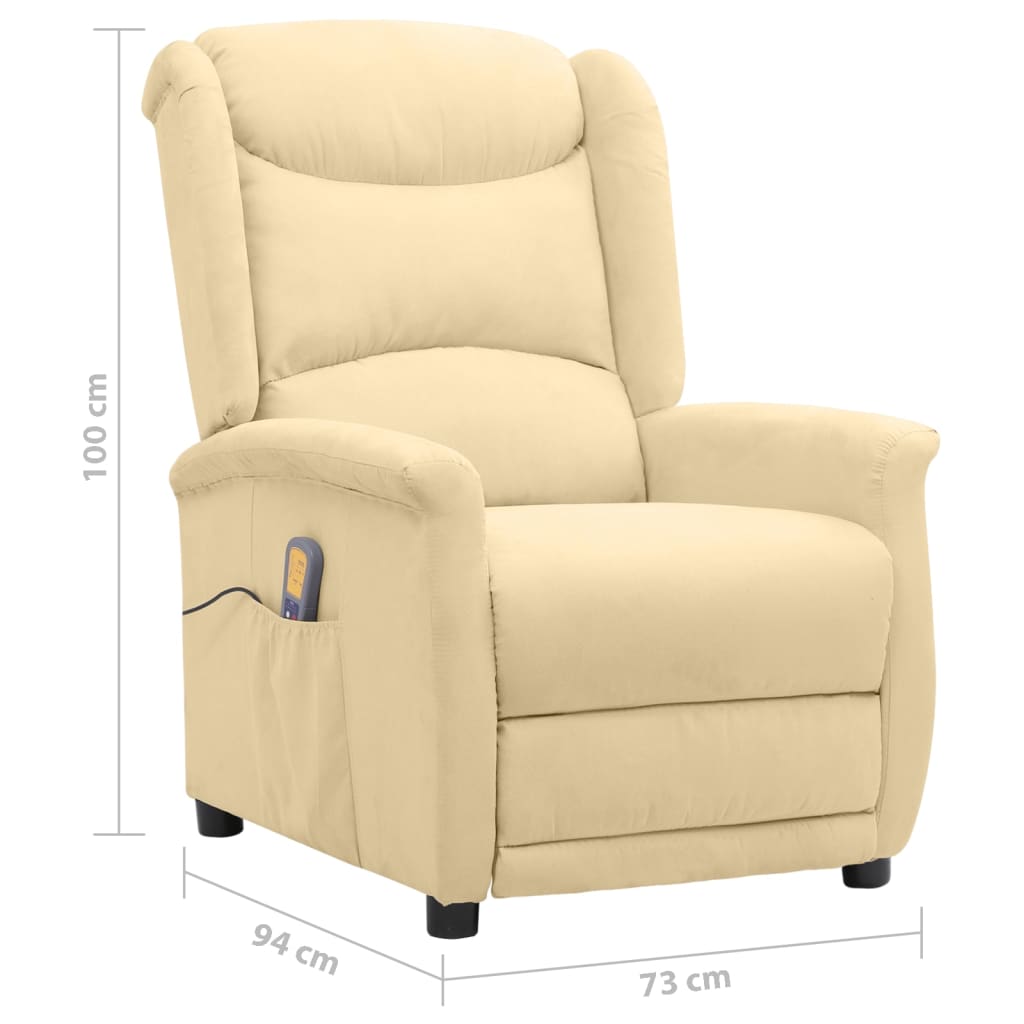 vidaXL Podnoszony fotel masujący, kremowy, obity mikrofibrą