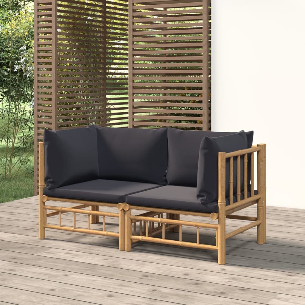 vidaXL Narożne sofy ogrodowe z ciemnoszarymi poduszkami, 2 szt, bambus