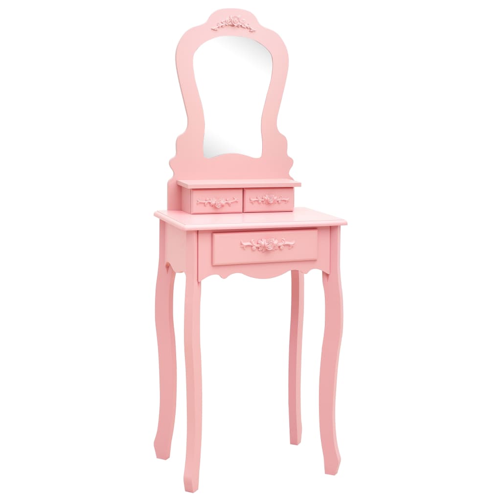 vidaXL Toaletka ze stołkiem, różowa, 50x59x136 cm, drewno paulowni