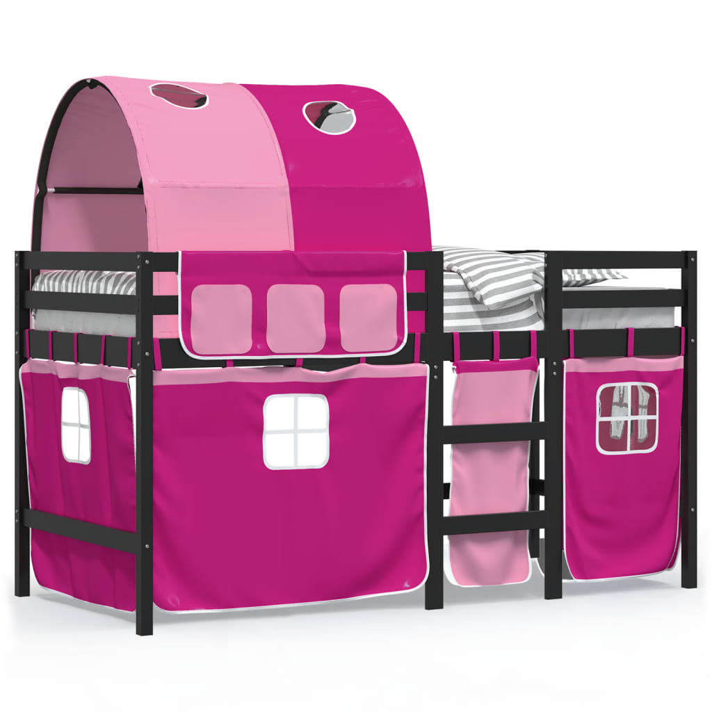 vidaXL Dziecięce łóżko na antresoli, z tunelem, różowe, 90x190 cm