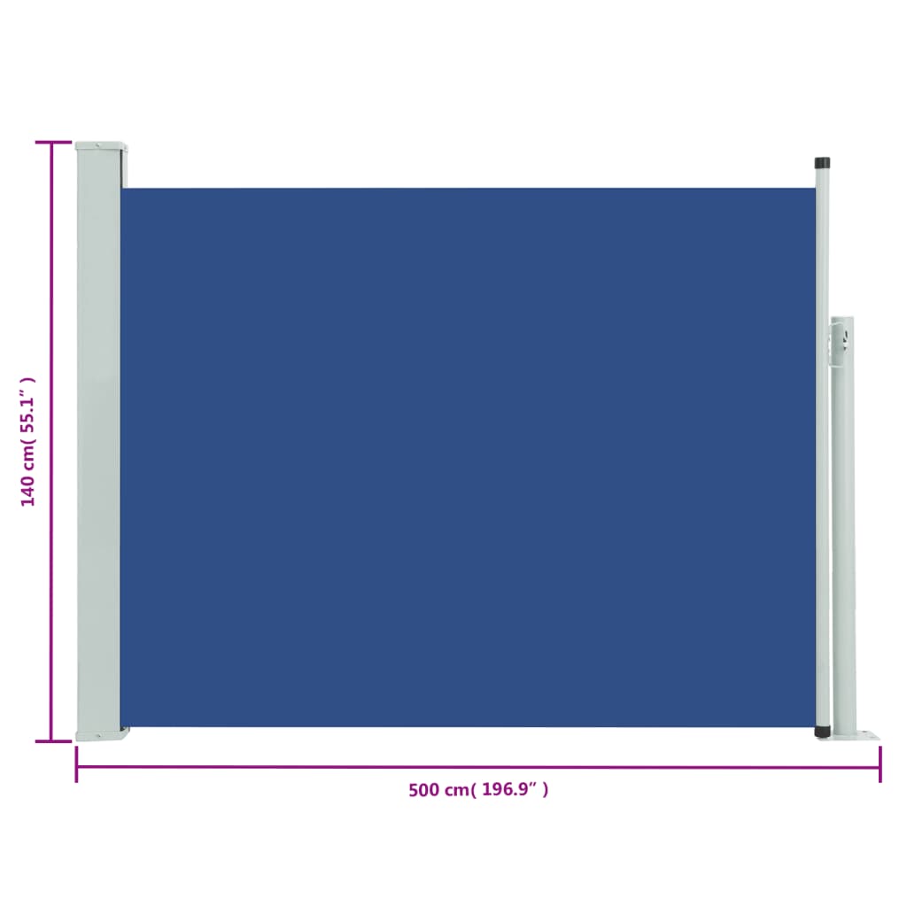 vidaXL Wysuwana markiza boczna na taras, 140 x 500 cm, niebieska